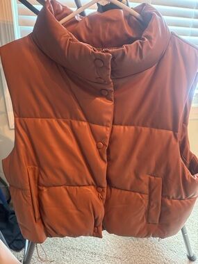 Love Tree Rust Orange Puffer Vest - Sleeveless Snap Front
